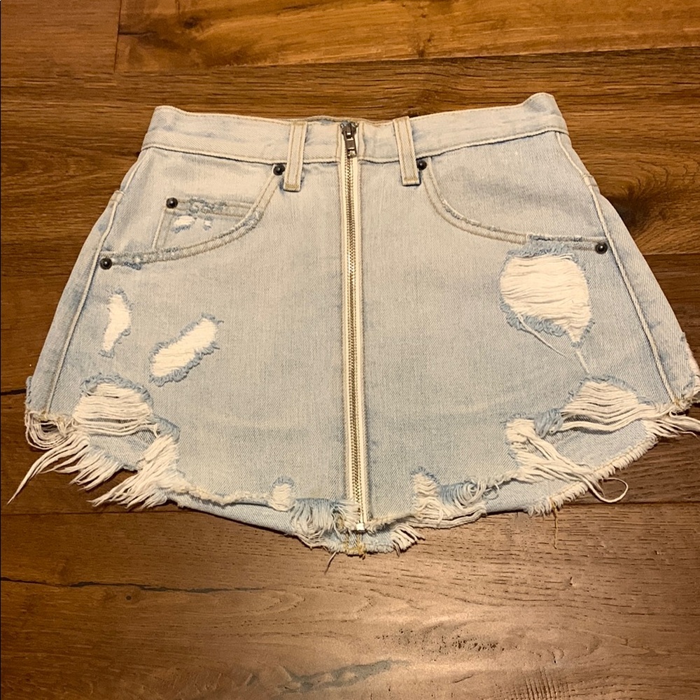 Light Blue Distressed Denim Mini Skirt